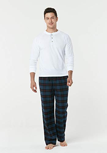 Men's 100% Cotton Plaid Flannel Pajama Pants, Brushed Soft Lounge & Sleep PJ Bottoms with Pockets