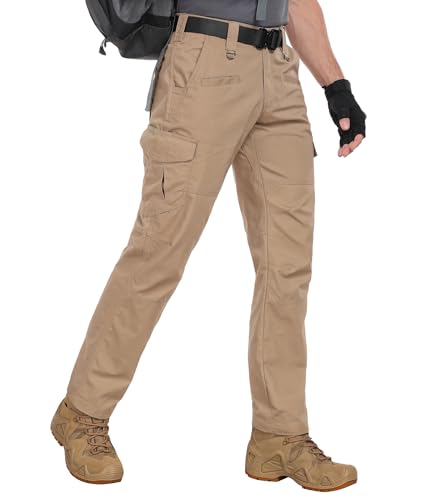 Men's Cargo Pants Ripstop Water Resistant Hiking Work Pants Outdoor Multi Pockets Army Tactical Pants (Not Belt)