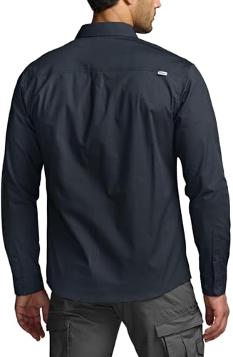 Men's Long Sleeve Tactical Shirts, Ripstop Military Work Shirts, UPF 50+ Breathable Button Down Outdoor Hiking Shirt
