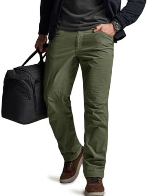 Men's Winter Fleece Lined Pants, Water-Resistant Outdoor Stretch Work Pants, Windproof Casual Pants with Pockets
