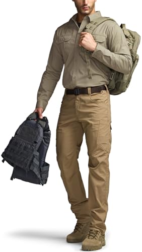 Men's Long Sleeve Tactical Shirts, Ripstop Military Work Shirts, UPF 50+ Breathable Button Down Outdoor Hiking Shirt