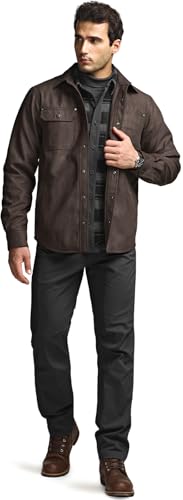 31I7HwMxMsL.jpg Men's Flannel Lined Shirt Jackets, Long Sleeved Rugged Plaid Cotton Brushed Suede Shirt Jacket