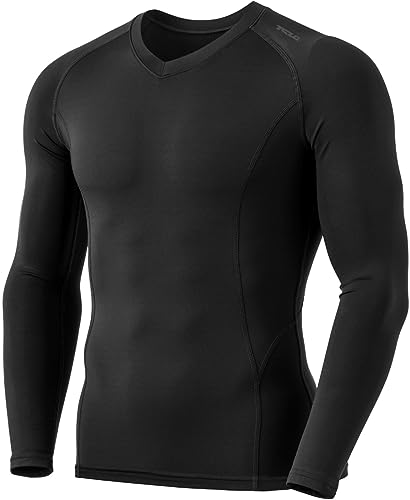 Men's Thermal V-Neck Long Sleeve Compression Shirts, Athletic Base Layer Top, Winter Gear Running T-Shirt