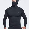 Men's Thermal Compression Shirts Hoodie with Mask, Long Sleeve Winter Sports Base Layer Top, Active Running Shirt