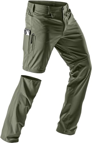 Men's Convertible Cargo Tactical Pants, Water Resistant Outdoor Hiking Pants, Zip Off Lightweight Stretch Work Pants