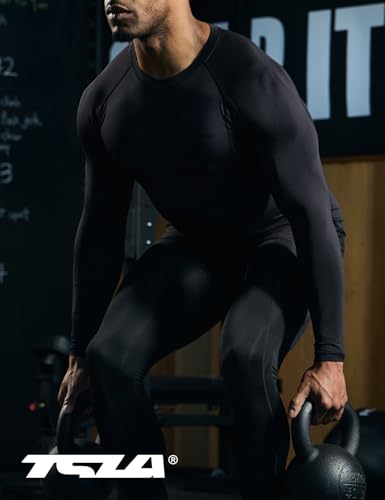 Men's UPF 50+ Compression Shirts, Cool Dry Long Sleeve Athletic Tops, Sports Baselayer Workout Shirt