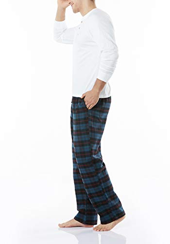 Men's 100% Cotton Plaid Flannel Pajama Pants, Brushed Soft Lounge & Sleep PJ Bottoms with Pockets