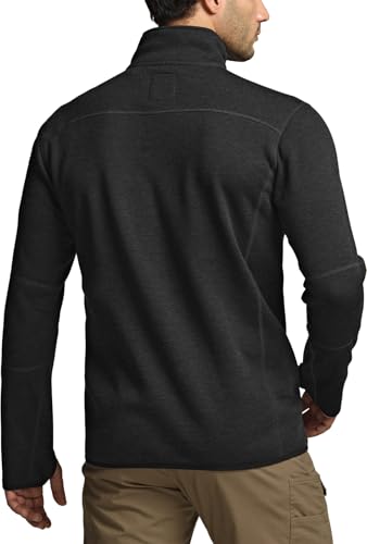 Men's Quarter Zip Utility Fleece Pullover, Outdoor Casual Thermal Sweater, Chest Zipper Pocket, Mock Neck Long Sleeve