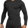 Men's Thermal V-Neck Long Sleeve Compression Shirts, Athletic Base Layer Top, Winter Gear Running T-Shirt