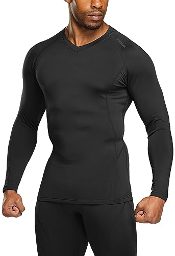 Men's Thermal V-Neck Long Sleeve Compression Shirts, Athletic Base Layer Top, Winter Gear Running T-Shirt