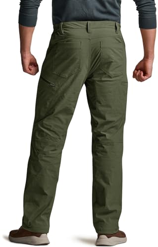 Men's Winter Fleece Lined Pants, Water-Resistant Outdoor Stretch Work Pants, Windproof Casual Pants with Pockets