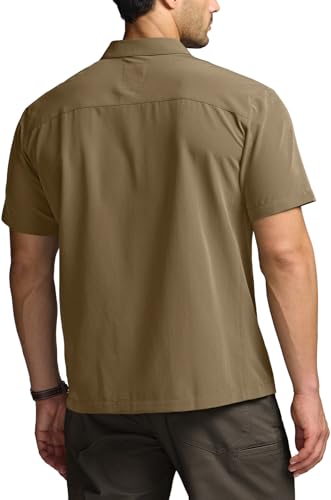 Men's Short Sleeve Tactical Shirts, UPF 50+ Ripstop Military Work Shirts, Breathable Button Down Outdoor Hiking Shirt