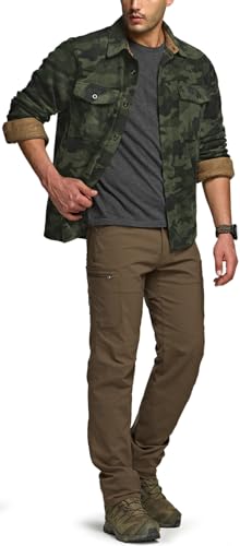 Men's Long Sleeve Heavyweight Fleece Shirts, Plaid Button Up Shirt, Warm Outdoor Casual Shirt with Pockets