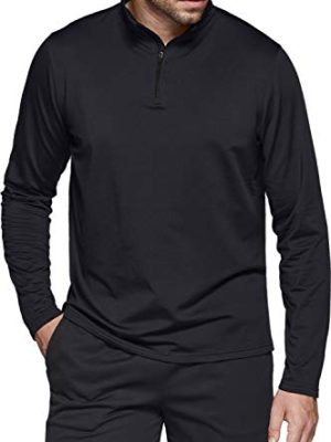 Men's Quarter Zip Thermal Pullover Shirts, Winter Fleece Lined Lightweight Running Sweatshirt