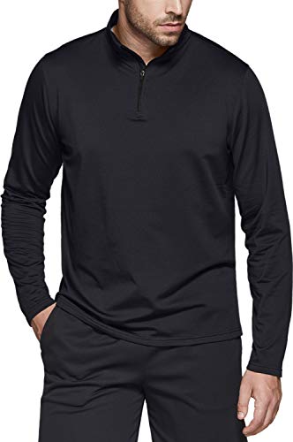 Men's Quarter Zip Thermal Pullover Shirts, Winter Fleece Lined Lightweight Running Sweatshirt