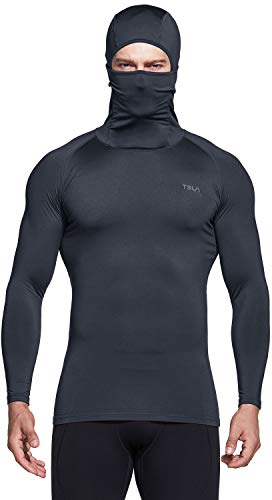 Men's Thermal Compression Shirts Hoodie with Mask, Long Sleeve Winter Sports Base Layer Top, Active Running Shirt