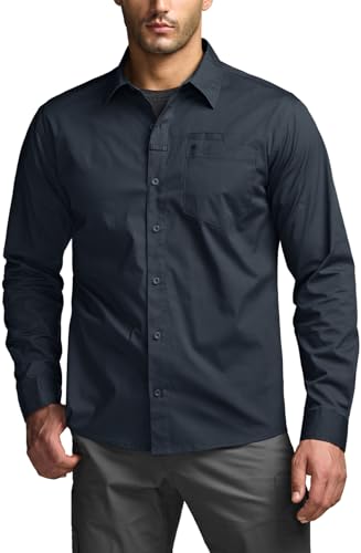 Men's Long Sleeve Tactical Shirts, Ripstop Military Work Shirts, UPF 50+ Breathable Button Down Outdoor Hiking Shirt