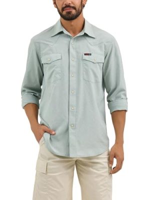 by Wrangler Men's Western Drover Button-Down Shirt, Iceberg Green