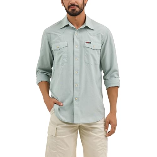 by Wrangler Men's Western Drover Button-Down Shirt, Iceberg Green