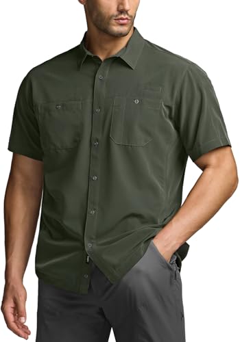 Men's Short Sleeve Tactical Shirts, UPF 50+ Ripstop Military Work Shirts, Breathable Button Down Outdoor Hiking Shirt