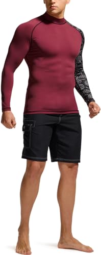 Men's UPF 50+ Long Sleeve Rash Guard, UV/SPF Quick Dry Swim Shirt, Water Surf Swimming Shirts