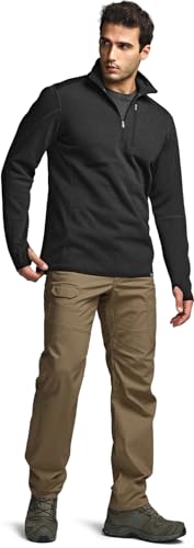 Men's Quarter Zip Utility Fleece Pullover, Outdoor Casual Thermal Sweater, Chest Zipper Pocket, Mock Neck Long Sleeve
