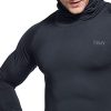 Men's Thermal Compression Shirts Hoodie with Mask, Long Sleeve Winter Sports Base Layer Top, Active Running Shirt