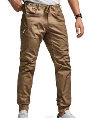 Men's Flex Lightweight Joggers, Elastic Waist Drawstring Casual Pants, Tapered Fit Water Resistant Outdoor Cargo Pants