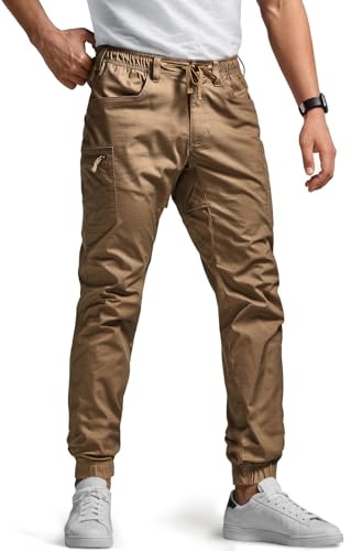 Men's Flex Lightweight Joggers, Elastic Waist Drawstring Casual Pants, Tapered Fit Water Resistant Outdoor Cargo Pants