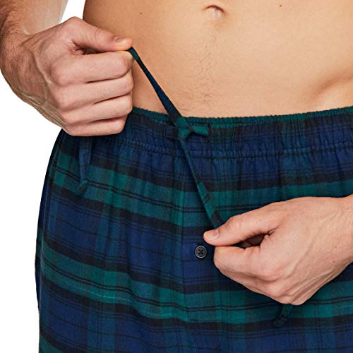 Men's 100% Cotton Plaid Flannel Pajama Pants, Brushed Soft Lounge & Sleep PJ Bottoms with Pockets