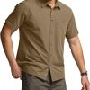 Men's Short Sleeve Tactical Shirts, UPF 50+ Ripstop Military Work Shirts, Breathable Button Down Outdoor Hiking Shirt