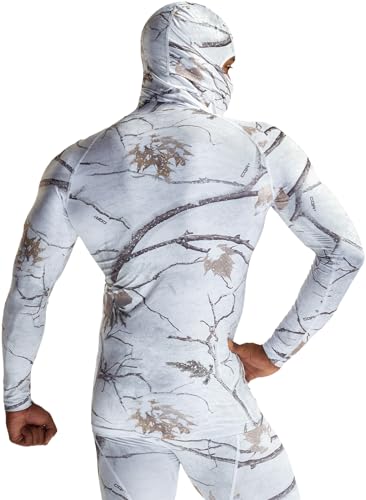 Men's Long Sleeve Workout Shirts Hoodie with Mask, UPF 50+ Cool Dry Fit Sports Compression Shirts