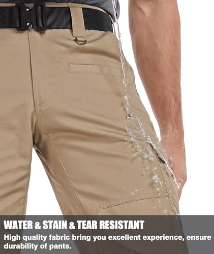 Men's Cargo Pants Ripstop Water Resistant Hiking Work Pants Outdoor Multi Pockets Army Tactical Pants (Not Belt)