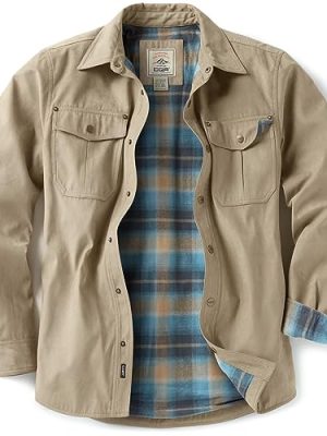 415onorL5LL.jpg Men's Flannel Lined Shirt Jackets, Long Sleeved Rugged Plaid Cotton Brushed Suede Shirt Jacket
