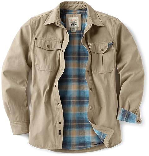 415onorL5LL.jpg Men's Flannel Lined Shirt Jackets, Long Sleeved Rugged Plaid Cotton Brushed Suede Shirt Jacket