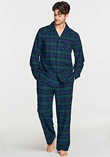 Men's 100% Cotton Plaid Flannel Pajama Pants, Brushed Soft Lounge & Sleep PJ Bottoms with Pockets
