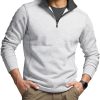 Men's Thermal Fleece Quarter Zip Sweater, Outdoor Lightweight Long Sleeve Pullover, Casual Mock Neck Polo Sweaters