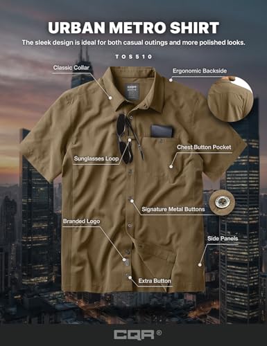 Men's Short Sleeve Tactical Shirts, UPF 50+ Ripstop Military Work Shirts, Breathable Button Down Outdoor Hiking Shirt
