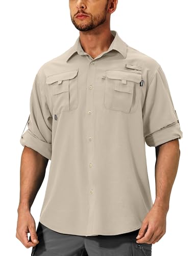 418mIs3e7L.jpg Men's Sun Protection Fishing Shirts Lightweight Long Sleeve UPF 50+ Travel Work Hiking Shirts with Pockets