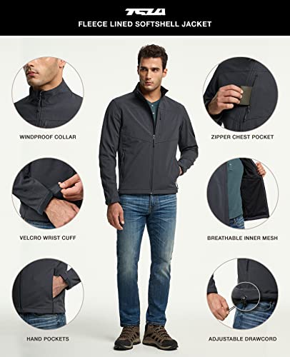Men's Full-Zip Softshell Winter Jacket, Waterproof Fleece Lined Athletic Jacket, Outdoor Sport Windproof Jackets