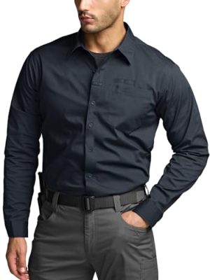 Men's Long Sleeve Tactical Shirts, Ripstop Military Work Shirts, UPF 50+ Breathable Button Down Outdoor Hiking Shirt