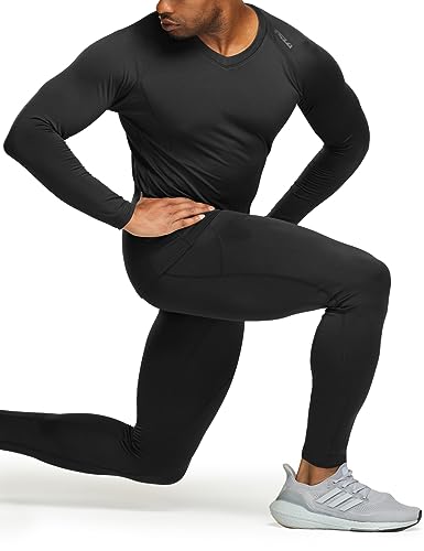 Men's Thermal V-Neck Long Sleeve Compression Shirts, Athletic Base Layer Top, Winter Gear Running T-Shirt