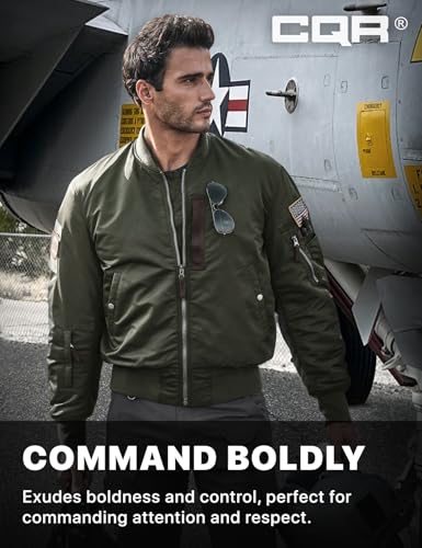 Men's Casual Bomber Jacket, Outdoor Fall/Winter Zip-Up Windbreaker, Water Resistant Padded MA-1 Flight Jacket with Pocket