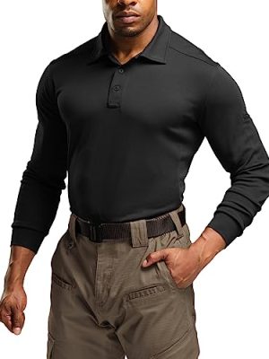 Men's Polo Shirt, Long Sleeve Tactical Shirts, Outdoor UPF 50+ Pique Shirt, Dry Fit Lightweight Golf Shirts