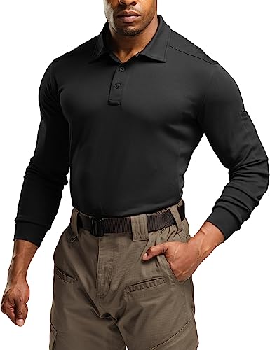Men's Polo Shirt, Long Sleeve Tactical Shirts, Outdoor UPF 50+ Pique Shirt, Dry Fit Lightweight Golf Shirts
