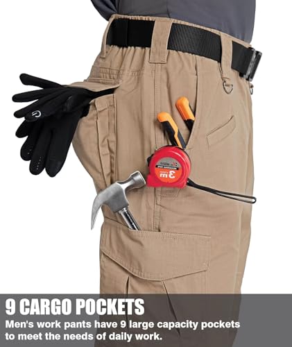 Men's Cargo Pants Ripstop Water Resistant Hiking Work Pants Outdoor Multi Pockets Army Tactical Pants (Not Belt)