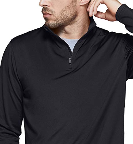 Men's Quarter Zip Thermal Pullover Shirts, Winter Fleece Lined Lightweight Running Sweatshirt