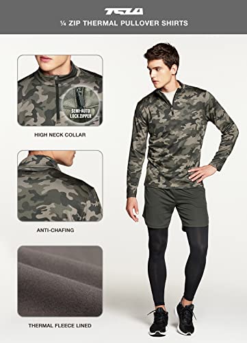 Men's Quarter Zip Thermal Pullover Shirts, Winter Fleece Lined Lightweight Running Sweatshirt