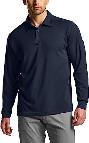 Men's Polo Shirt, Long Sleeve Tactical Shirts, Outdoor UPF 50+ Pique Shirt, Dry Fit Lightweight Golf Shirts