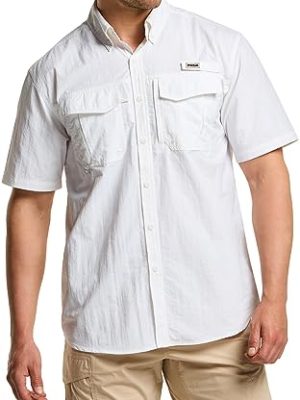 41GnuVNEQsL.jpg Men's Performance Fishing Shirt, Outdoor Recreation Short Sleeve Shirt, UPF 50+ Breathable Button Down Shirts